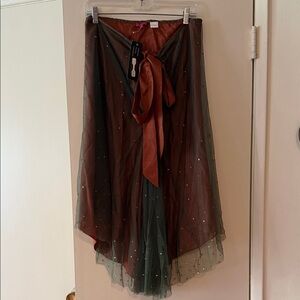 Chan Luu Olive Green & Rust High-Low Midi Skirt